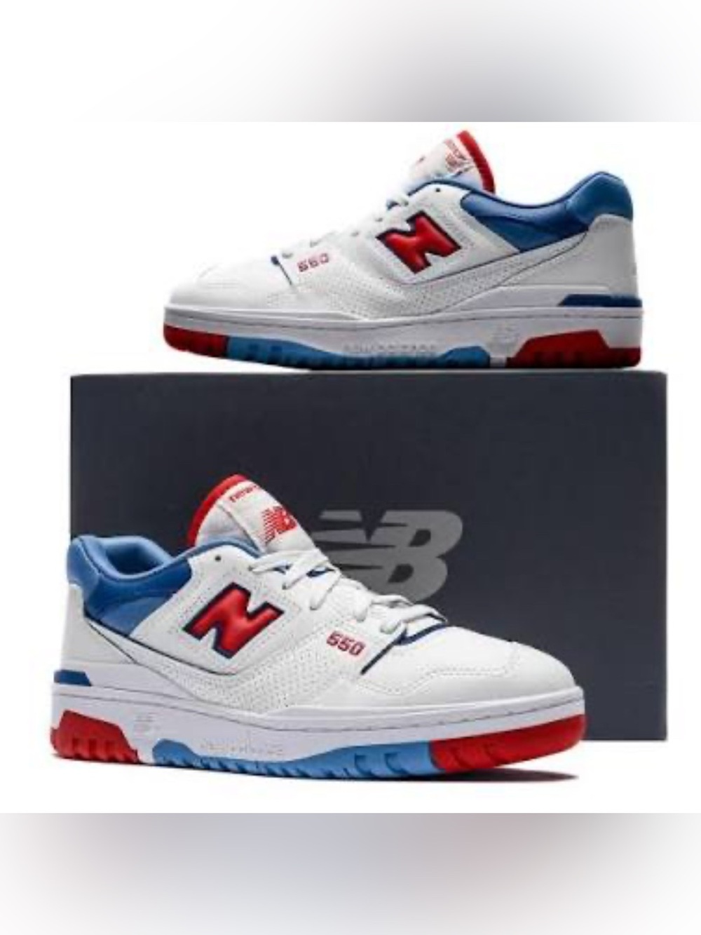 New Balance Kids White Sneakers with Red and Blue Accents